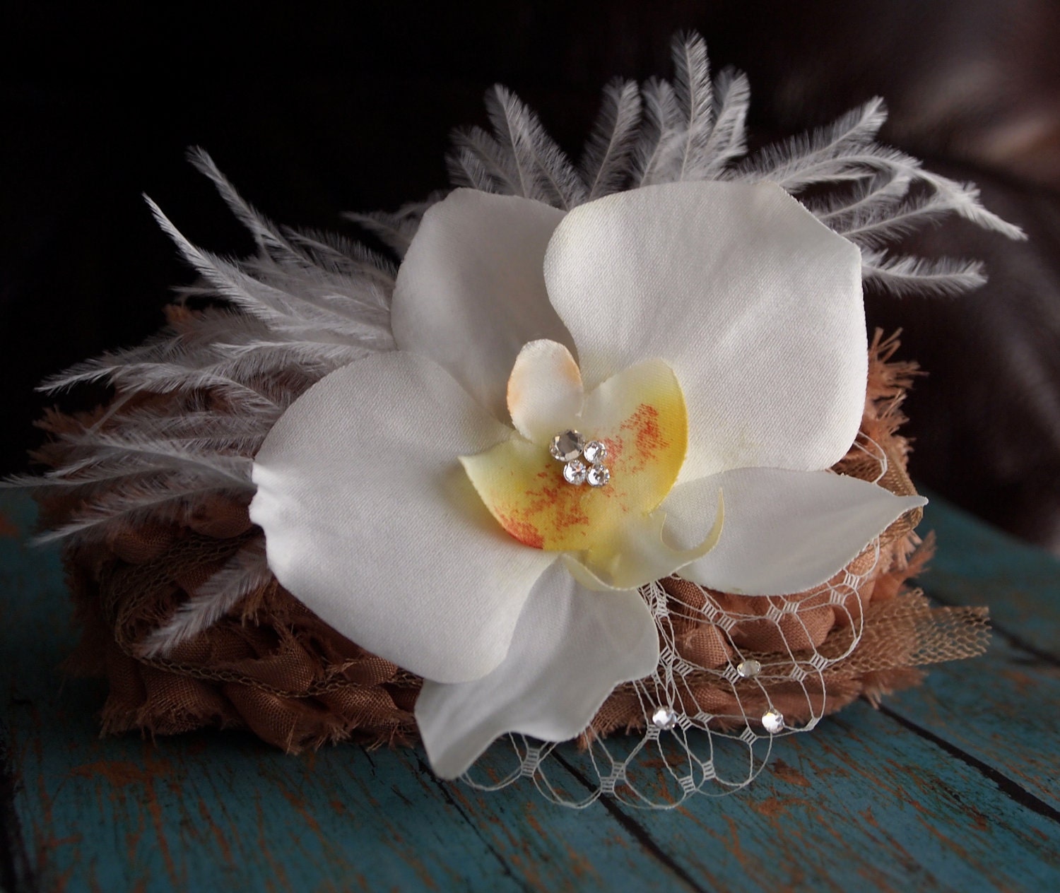 Orchid flower wedding hair accessory, brooch, fascinator, beach wedding, summer wedding, bridal hair piece