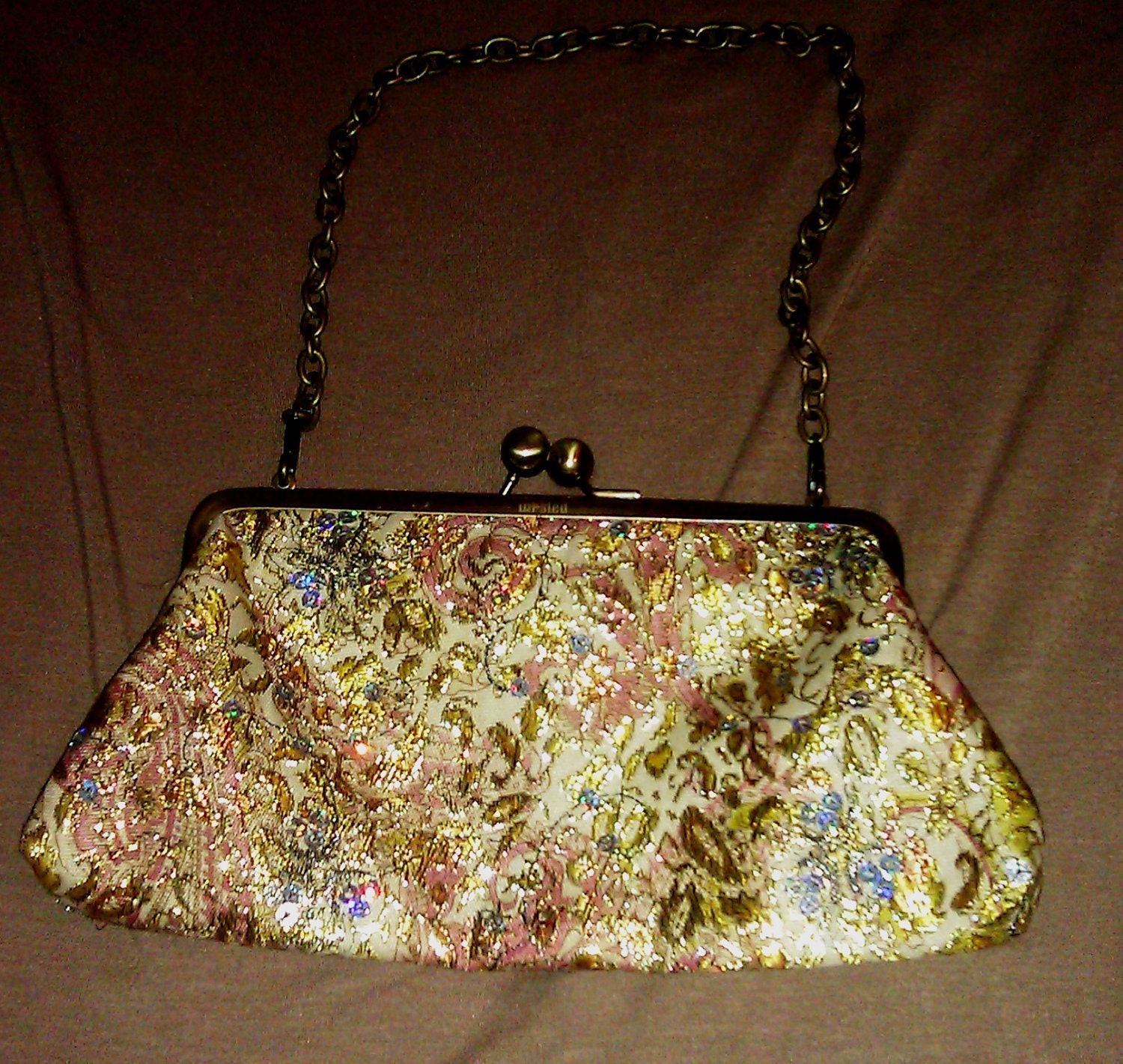 Vintage Style Golden Floral Embroidered Purse