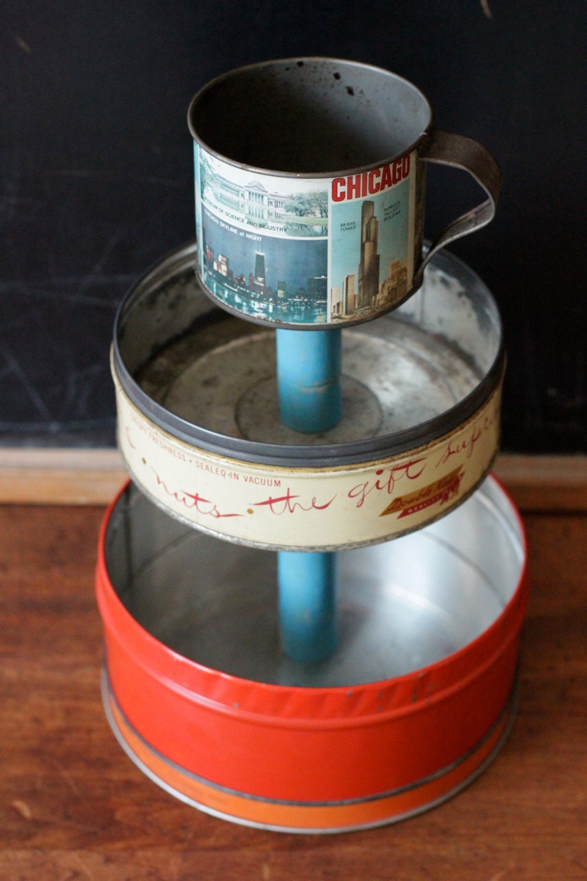 3-Tier Desk Organizer Caddy from Vintage Metal Tin Canisters