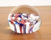 Vintage Glass Paperweight - 1950s - Red White Blue