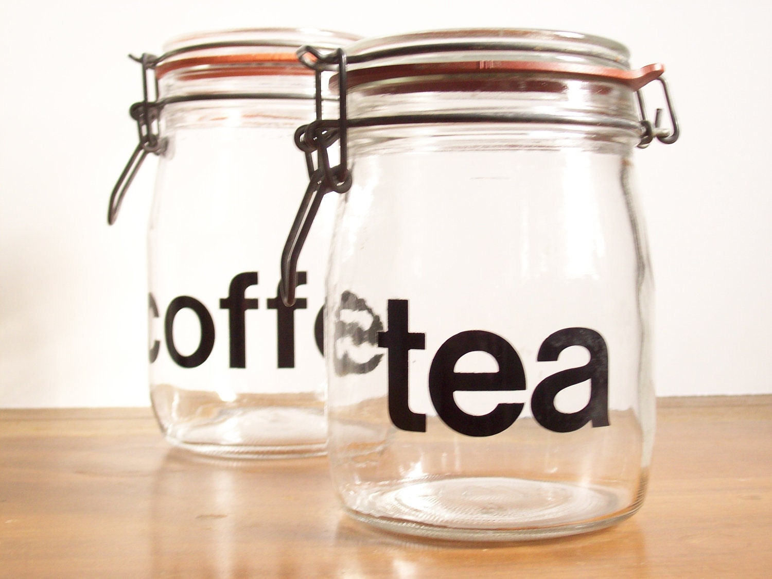 French Typography Jars: Coffee and Tea, Helvetica