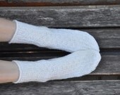Hand knitted women fishnet Socks Superwash  wool white christmas winter