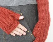 Hand knit  women mittens terracotta for her brown rustic