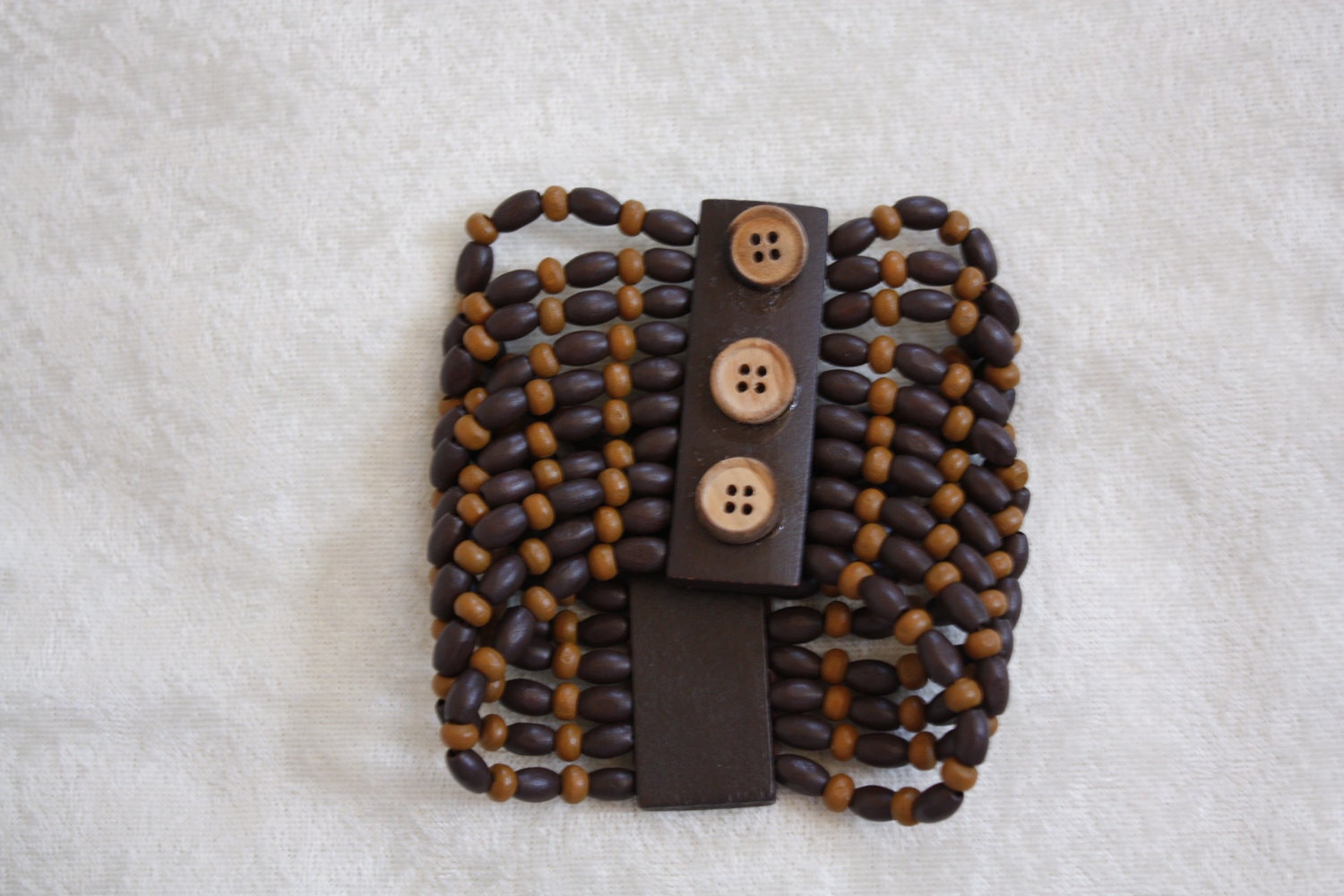 On Sale- Natural Wood Wooden Beads Wide Stretch Cuff Bracelet- Birthday Gift for Her Him. Teen Jewelry. Teen Cuff