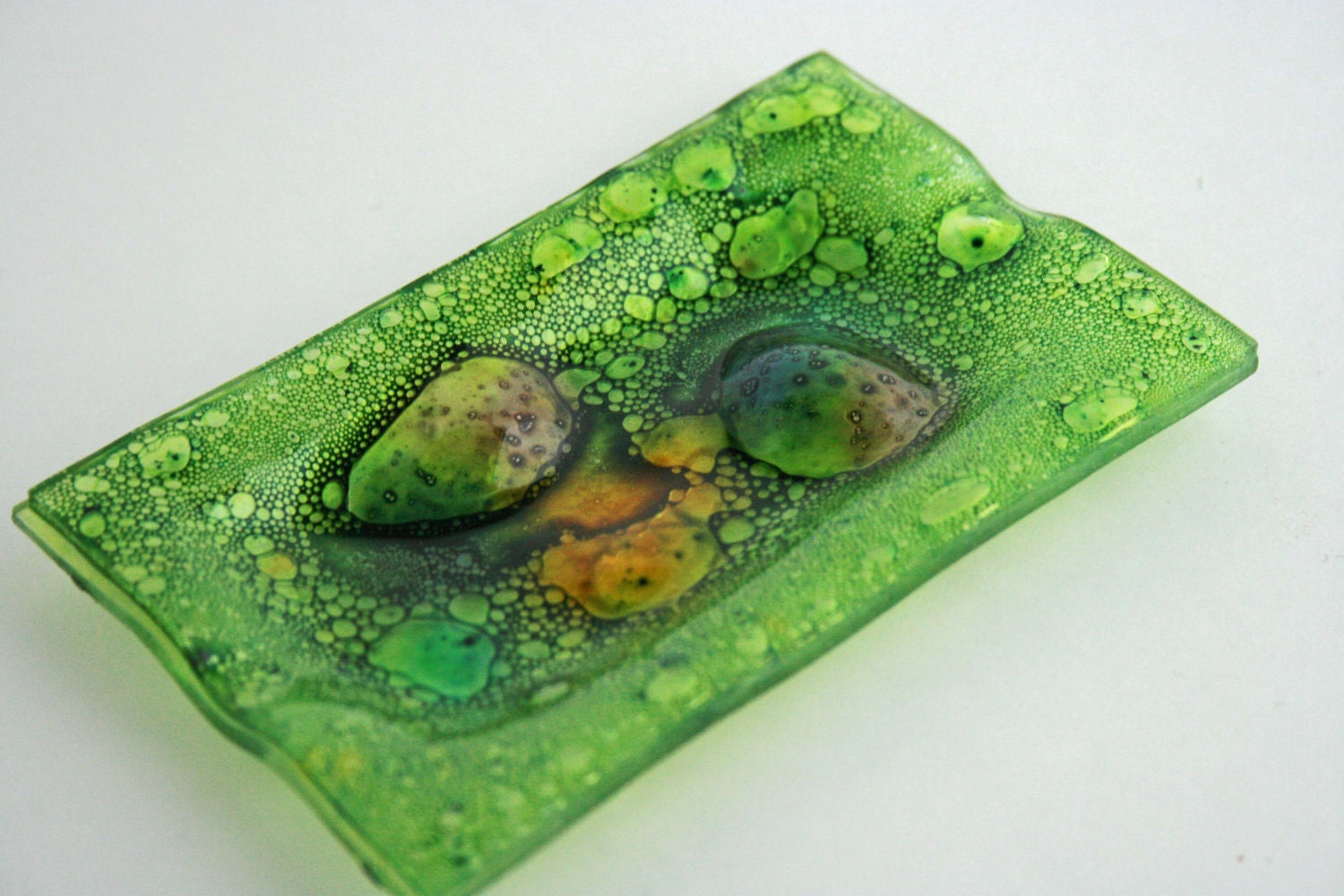 Fused Bubble Glass Green Ashtray