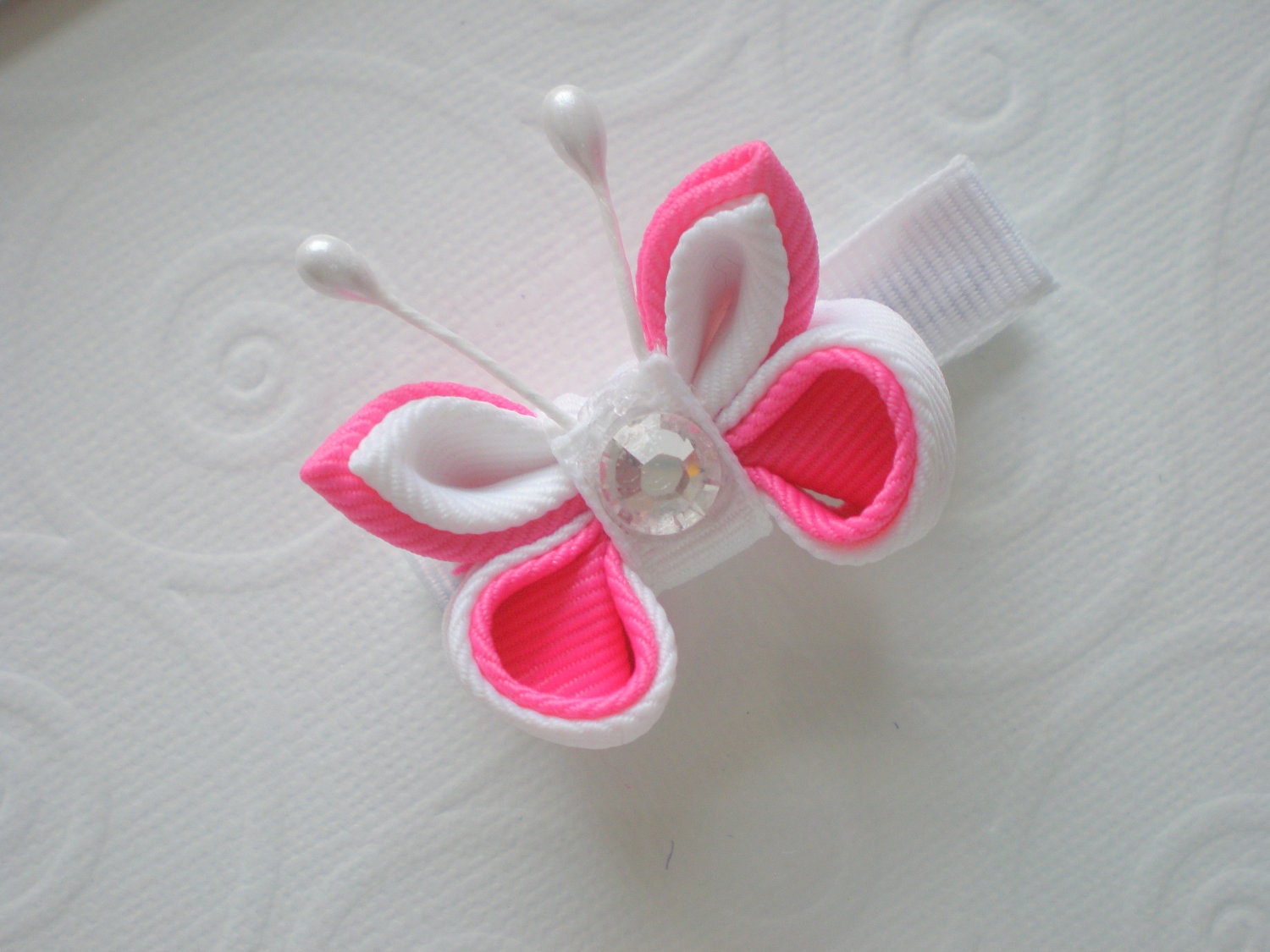 Hot Pink and White Kanzashi Butterfly