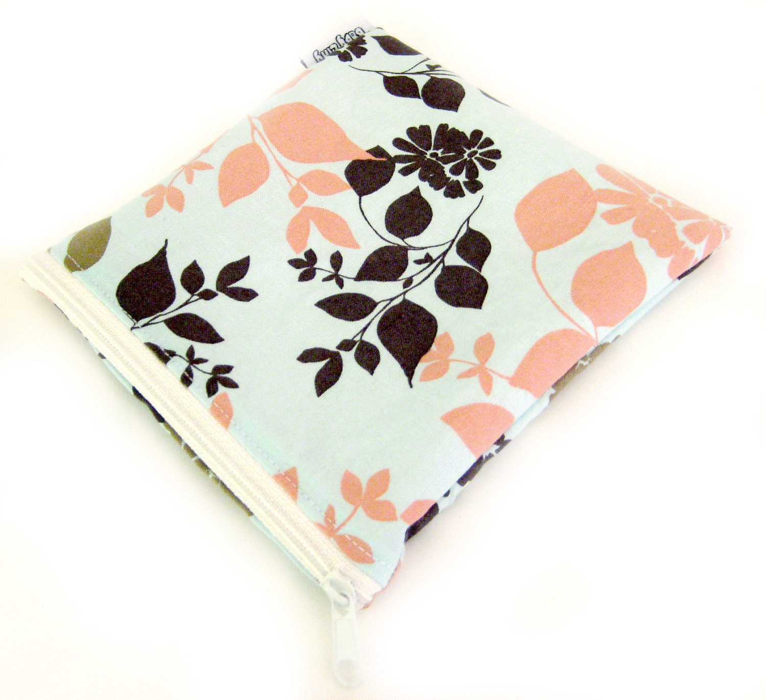 Large Zippered Sandwich Bag Cotton Waterproof Lining BPA FREE Malibu Leaves Print 7 x 7