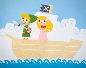 The Legend of Zelda - Phantom Hourglass 18x24 POSTER of Papercut Scene of Link and Zelda on a Pirate Ship
