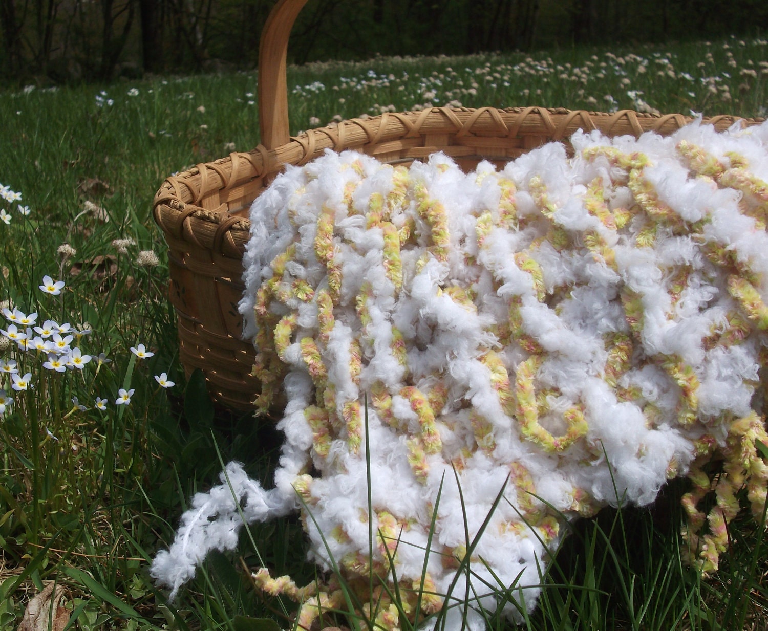 Fluffy Chenille Baby Blanket or Baby Photography Prop Yellow and White