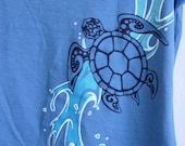 Sea Turtle in Surf Waves  - Womens Organic Cotton Clothing Tee Shirt - Tropical Turtle Honu Surf Waves Yoga T-Shirt  -  Womens  MEDIUM