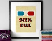 Poster print typography quote A3 Geek Out 3D retro glasses