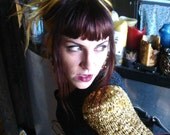 Vtg 80s Glam LORNA ADAMS LA One Metallic Gold Shoulder / Rayon Ribbon Knit Top