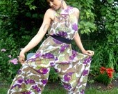Vtg 60s Sheer Floral Pantsuit / Spring Time Jumper / Garden Romper