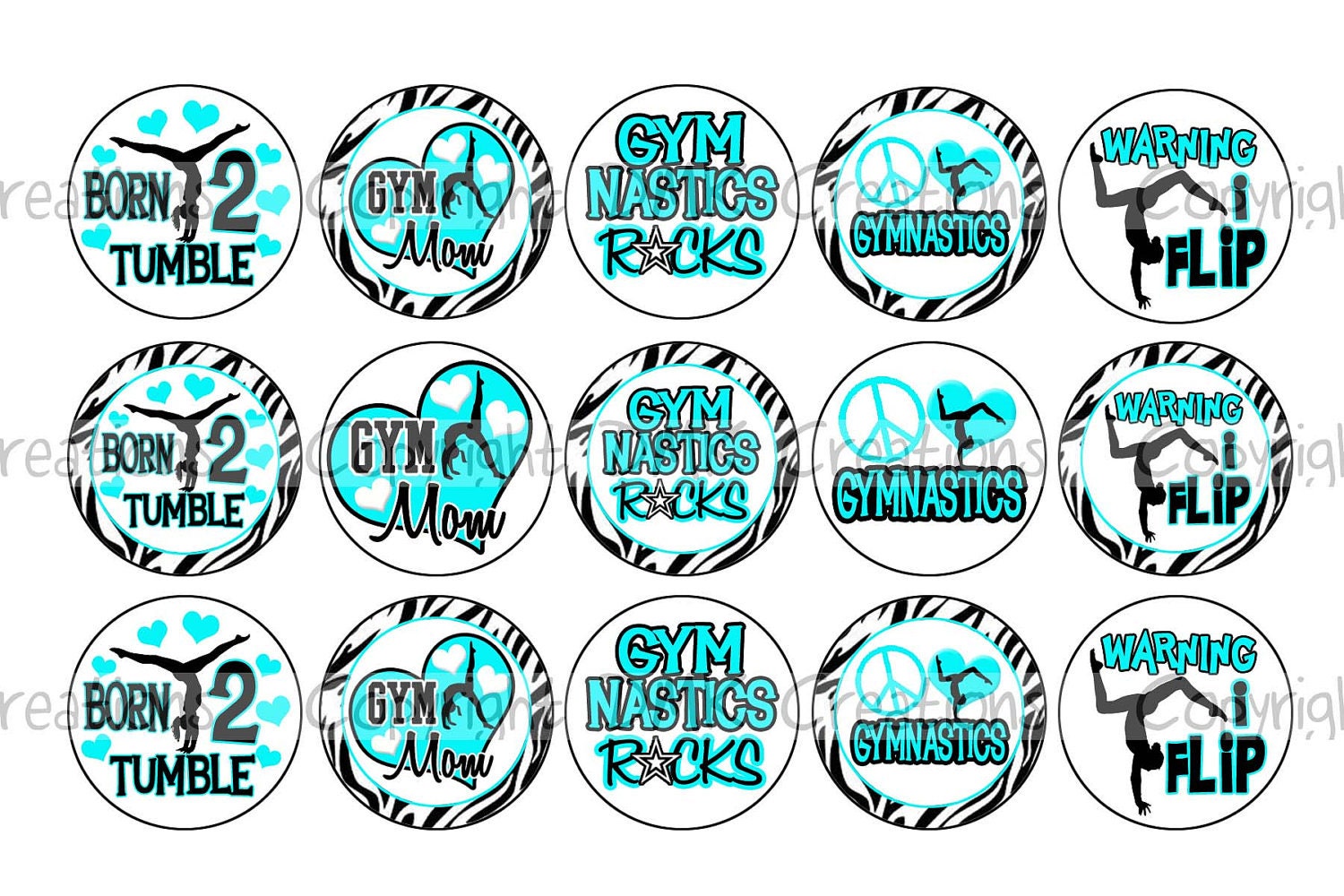 Gymnastics ROCKS Brite Blue & Black Bottle Cap Images 4x6 Printable Bottlecap Collage INSTANT DOWNLOAD