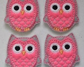 Spring Owl Grey & Sparkle Pink Felt Embroidered Embellishment Clippie Cover SET of 4