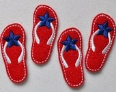 Patriotic Star Flip Flops on Red Glitter Felt Embroidered Embellishment Clippie Cover SET of 4