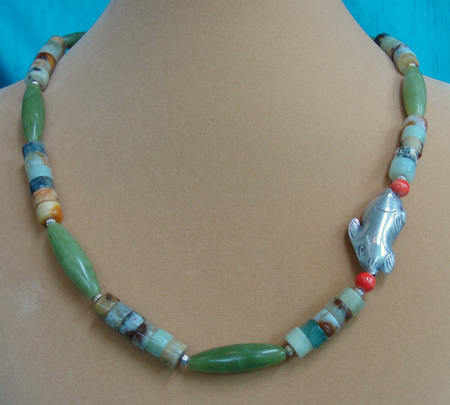 Spring Colorful Jade Necklace, One of a Kind
