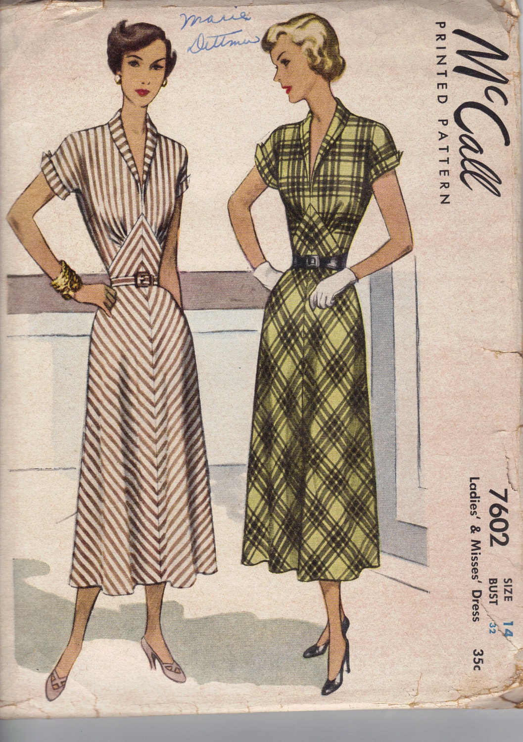 Vintage McCall's Sewing Pattern Dress Sz 14 1940's