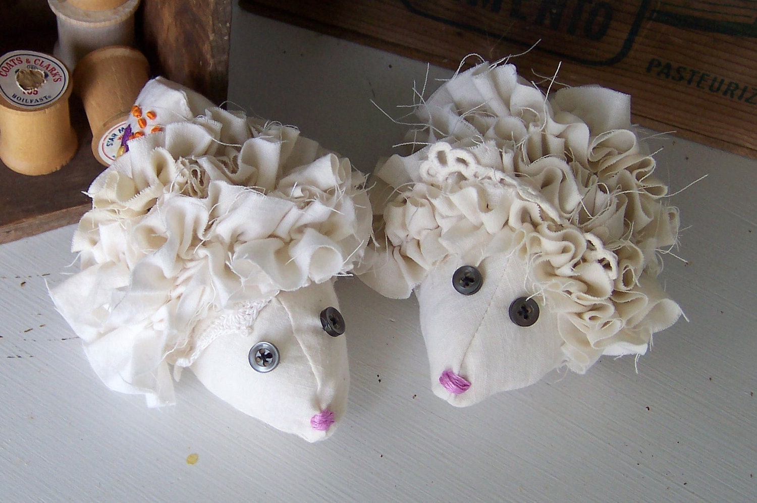 Hedgehogs Catnip Cat Toys, Alice in Wonderland Croquet Balls, Textile Art Shabby Chic Set of Two