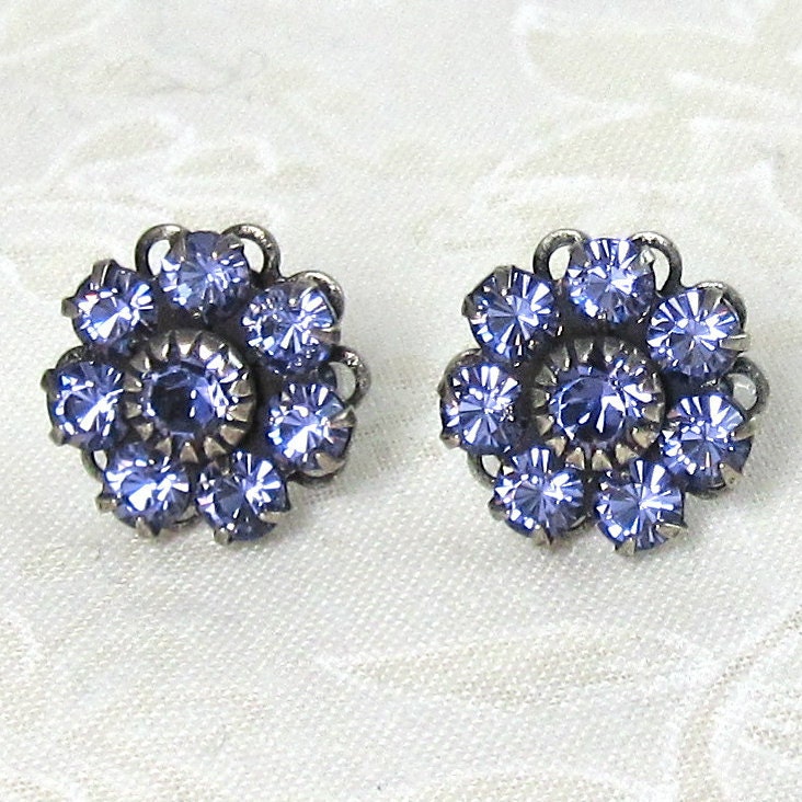 Crystal Bridesmaid Earring Purple Tanzanite Rhinestone Swarovski Flower Post Earrings