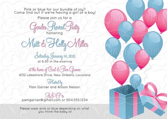 Gender Reveal/Announcement Balloon baby shower invitation