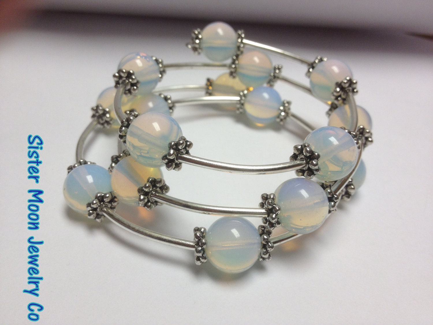 Moonstone and Silver Wrap Bracelet POSITIVELY GLOWS Beyond Beautiful