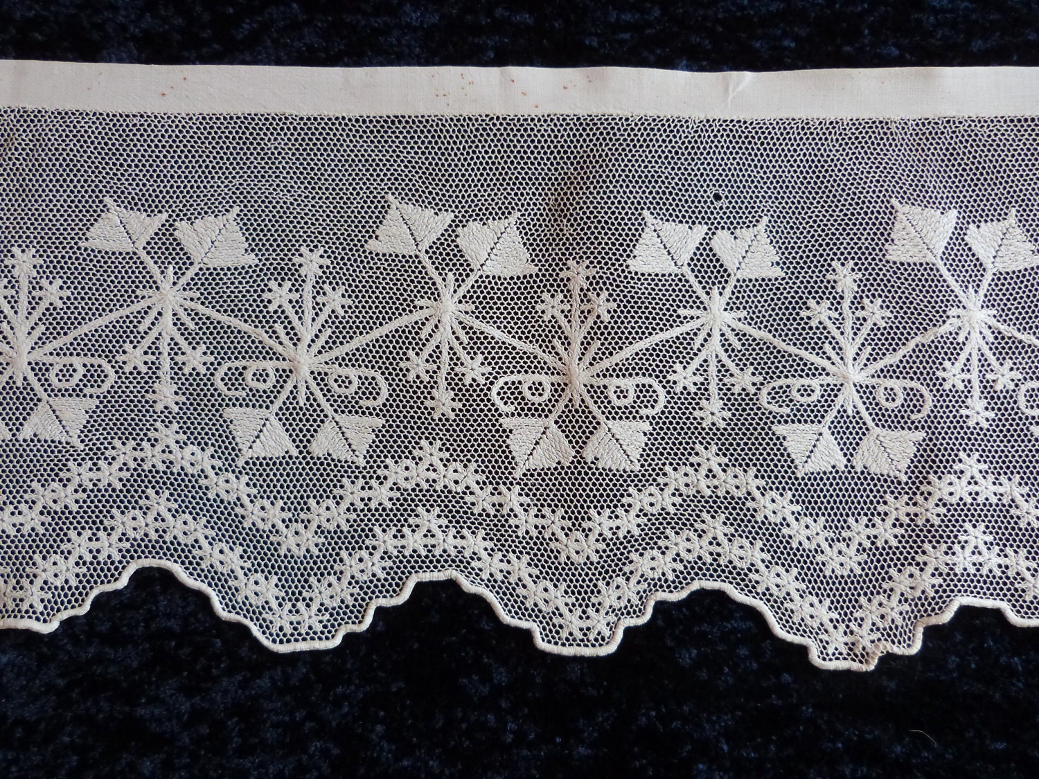 Linen lace edging for altar cloth shrine, priest vestment, hand embroidered lace trim whitework by nuns, French, religious antiques, HUGE