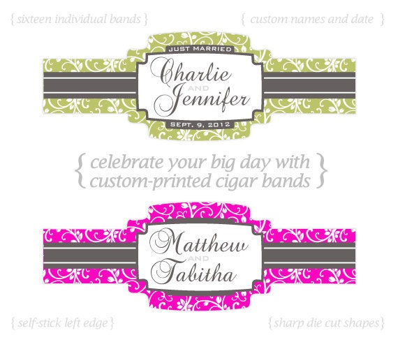 48 Wedding Cigar Bands - Custom Printed Labels - Leafy Crest