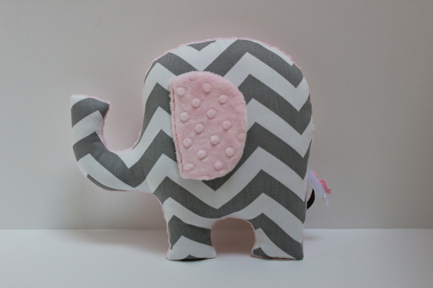 Modern pink gray nursery Elephant pillow decor - grey chevron - minky