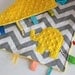 Yellow gray Chevron taggie baby blanket travel sensory lovey - minky elephant or initial