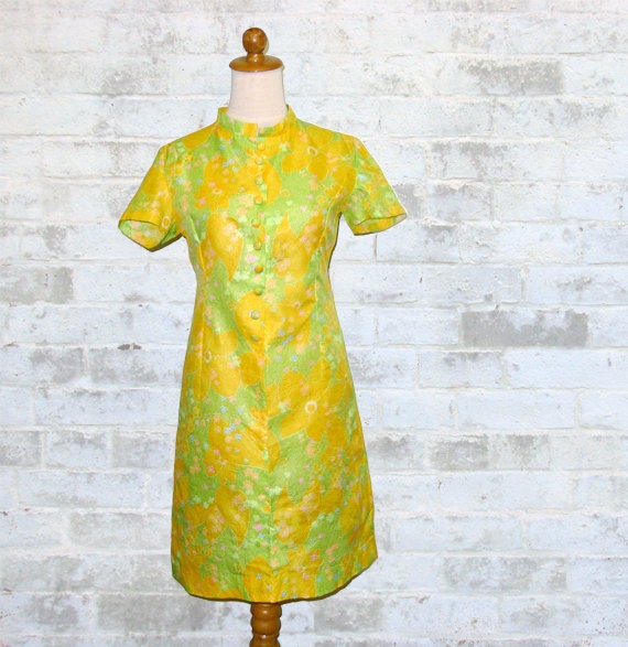 Vintage 60's PAPER Dress Mod Floral Print XS