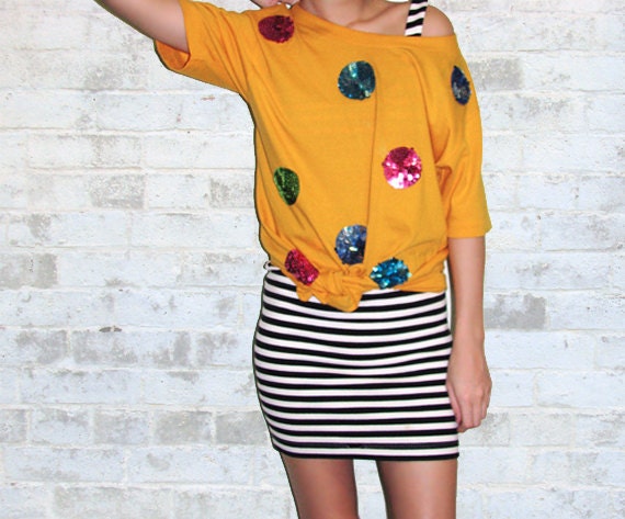 The Vintage 80's Electro Sequin Polka Dot T Shirt XS S M