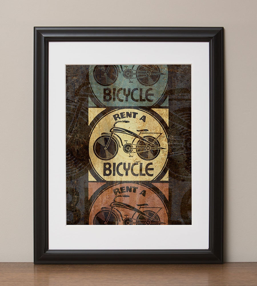 Rent a Bicycle Aged and Distressed Retro Advertising Poster, 11"x14", No. 001-01