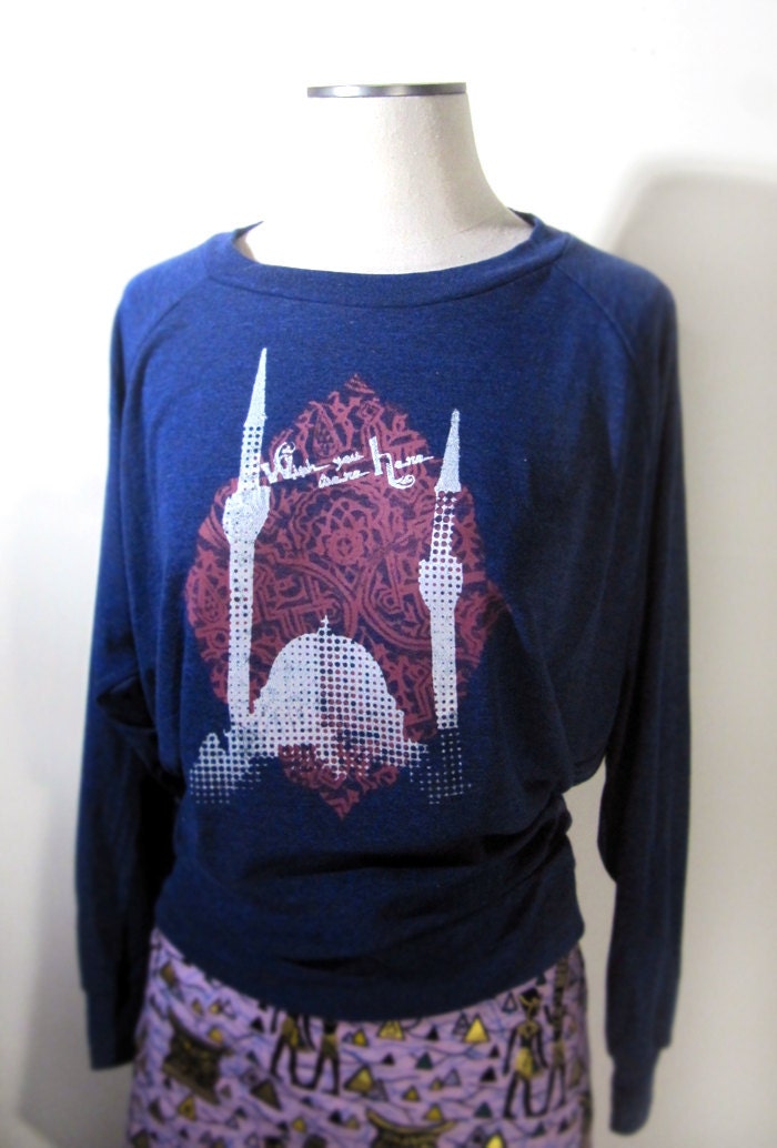 Wish You Were Here Silver & Fuchsia Women's Indigo Blue / Tri-Blend Pullover / Sweatshirt / Raglan Sleeve Top