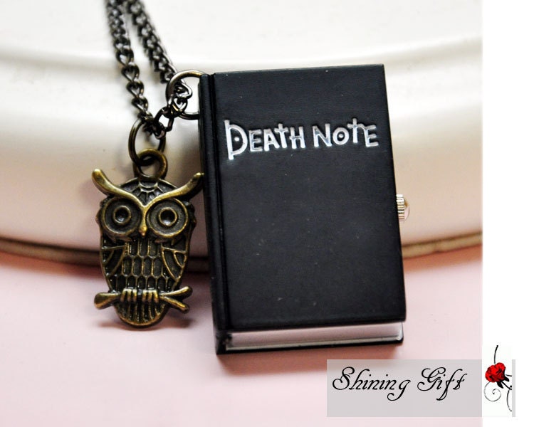 Death Note Pocket Watch locket Cuboid Necklace with a cute owl