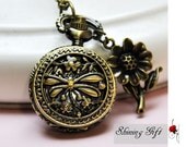 Necklace Pendant dragonfly Pocket Watch Locket Necklace with a sunflower