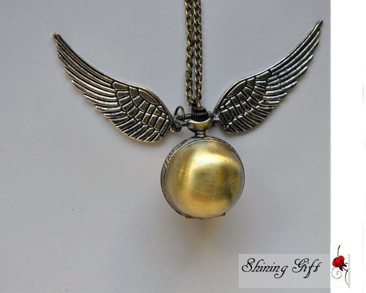 Enchanted Golden Snitch WATCH necklace silver Double side wings
