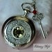silver enchase golden dial big Pocket Watch Locket Necklace, with a loving key and red crystal (Big Size)