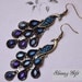 peacock earrings elegant vintage style , blue crystal feather, Dark blue Color