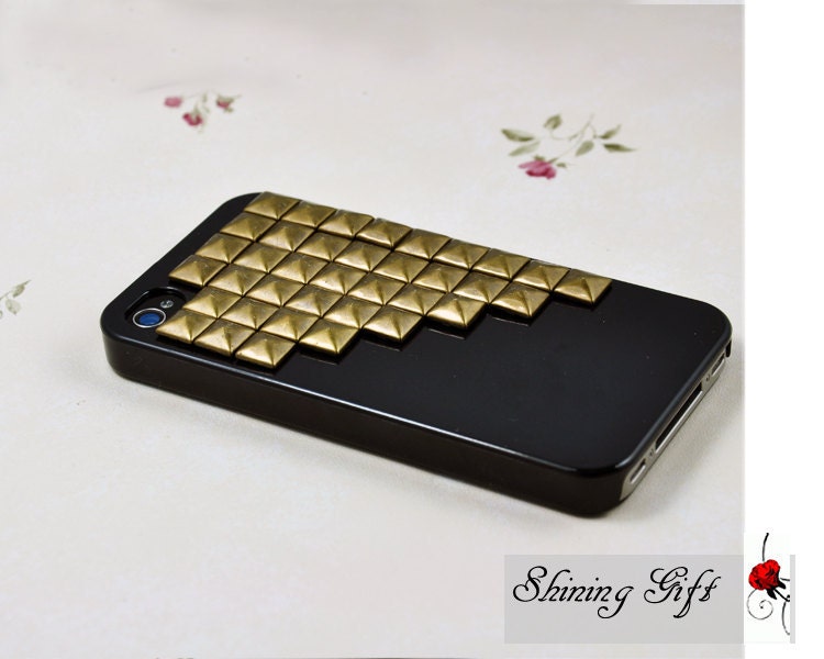 Metal Bronze Studs Iphone Case, fit Iphone 4, Iphone 4s, Iphone 4g, Iphone 4gs