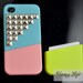 One top with 2 Lower Colors - Color Block Stud Iphone 4 Case, Silver Metal Studs Iphone 4 Case, Iphone 4S case, Hard Case Cover