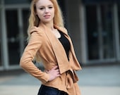 Light Camel Jacket Shrug Fitted Faux Suede Leather Blazer Casual Chic Coat Women Blazer - NC250