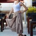 Khaki Casual Double-deck Slant Front Skirt Pant - NC077
