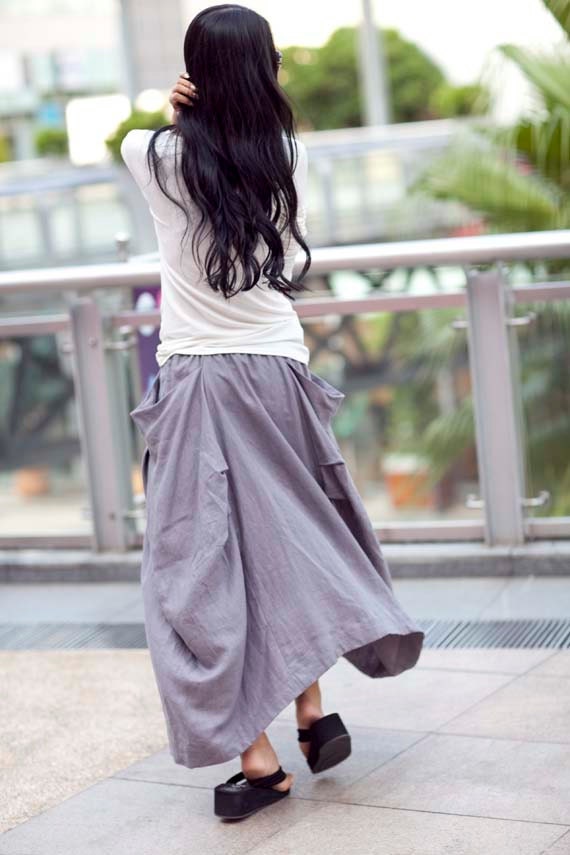 Lagenlook Hot Maxi Skirt Unique Long Skirt in Gray - NC144
