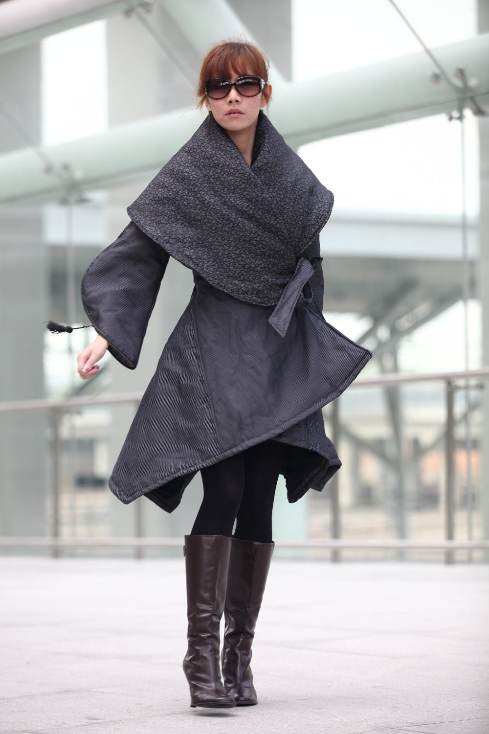 Reserved Listing for Nikole - Grey Classical "X" Shape Warm Long Cotton Coat - NC203