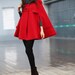 Red Coat Military Double Breasted Button Hooded Cashmere Coat Hoodie Wool Winter Cape Coat Hood Cloak Women Jacket - NC228