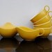 Vintage Yellow Coffee Cup Set, Creamer & Sugar Bowl, Mod Kitchen Melamine Dishes
