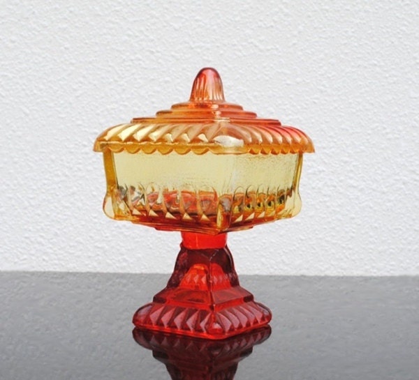 Jeannette Ruby Glass Amberina Wedding Box Candy Dish with Lid