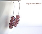 ON SALE- Long Amethyst Faceted Beaded Rondel Silver Dangle Crystal Earrings