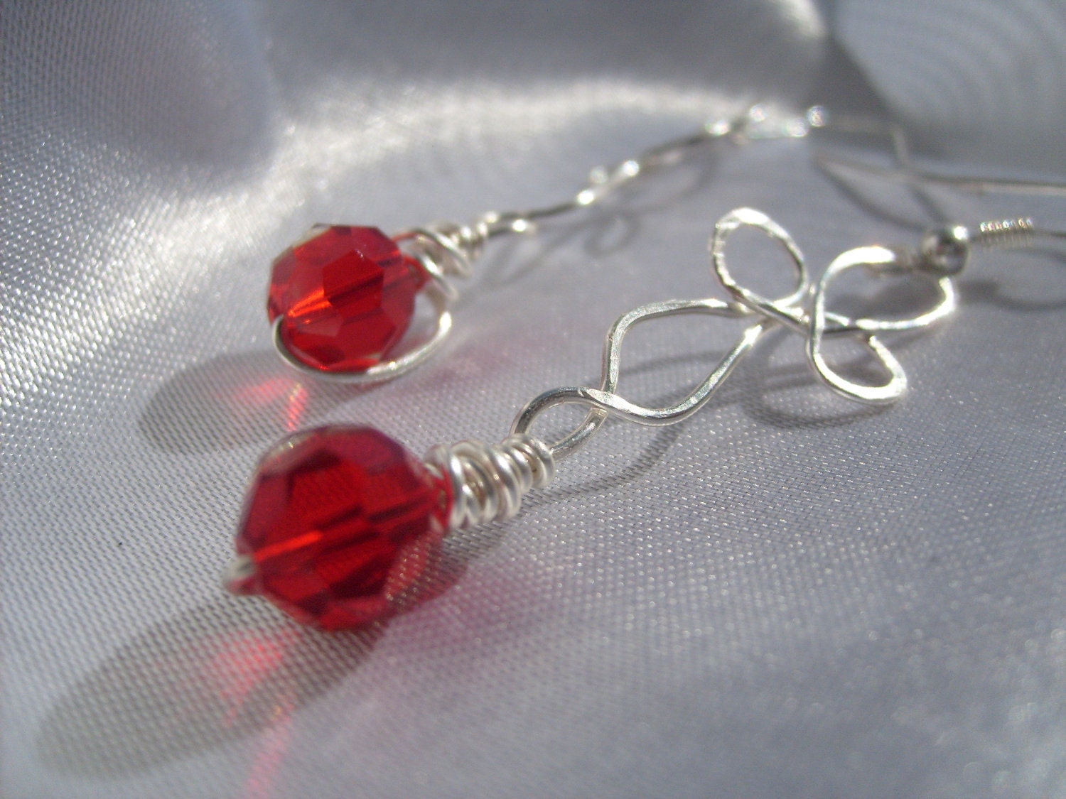 Red Glass Earring - Jewelry - Earring - dangle - drop - wirewrap - red bead - Sparkle - Valentines day - Silver - Handcrafted in KY